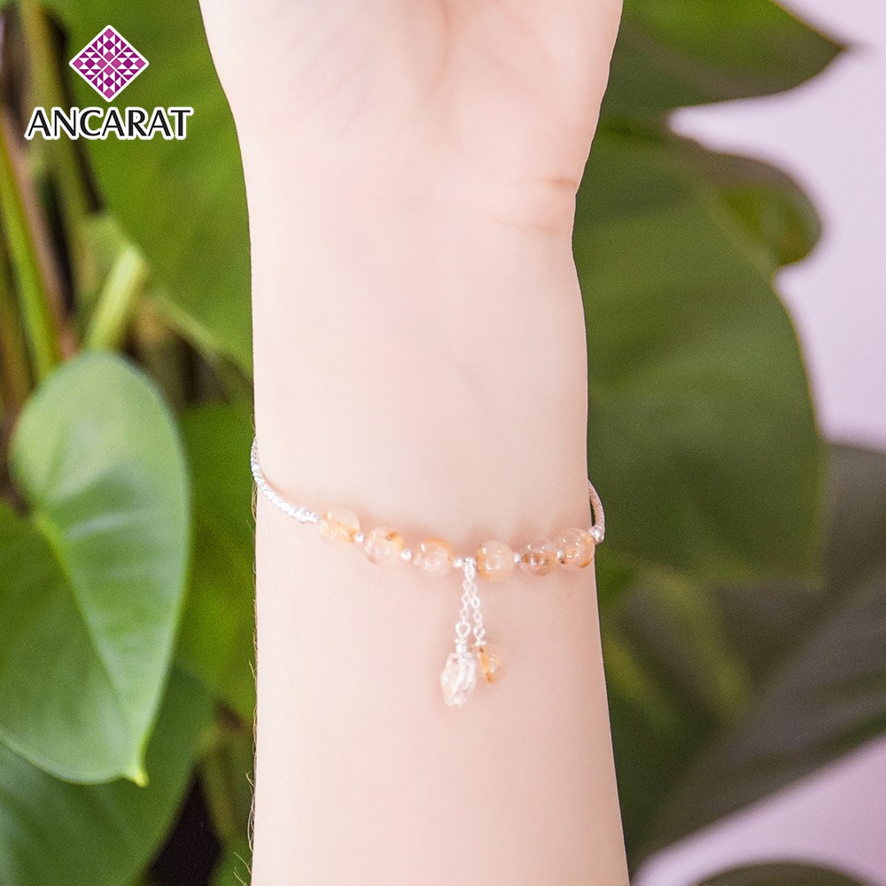 Vòng tay bạc đá Thạch anh tóc phong thủy - ANCARAT - VD24