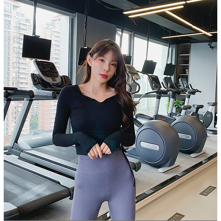 ÁO THUN TẬP GYM,YOGA TAY DÀI CHUN EO, ÔM BODY TDCE01