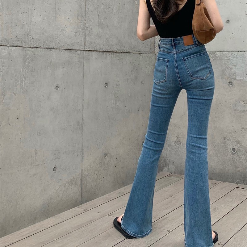 Quần jean dài ống loe lưng cao phong cách mùa hè thời trang cho nữ