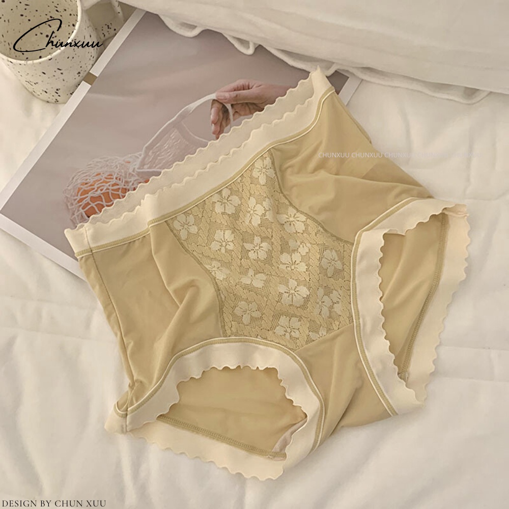 Quần lót nữ cạp cao gen bụng nâng mông vải cotton lạnh phối ren thêu hoa ngọt ngào ChunXuu - GB12