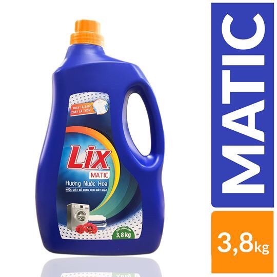 Nước giặt Lix Matic XANH chuyên dùng cho giặt Máy chai 3,8kg hương nước hoa