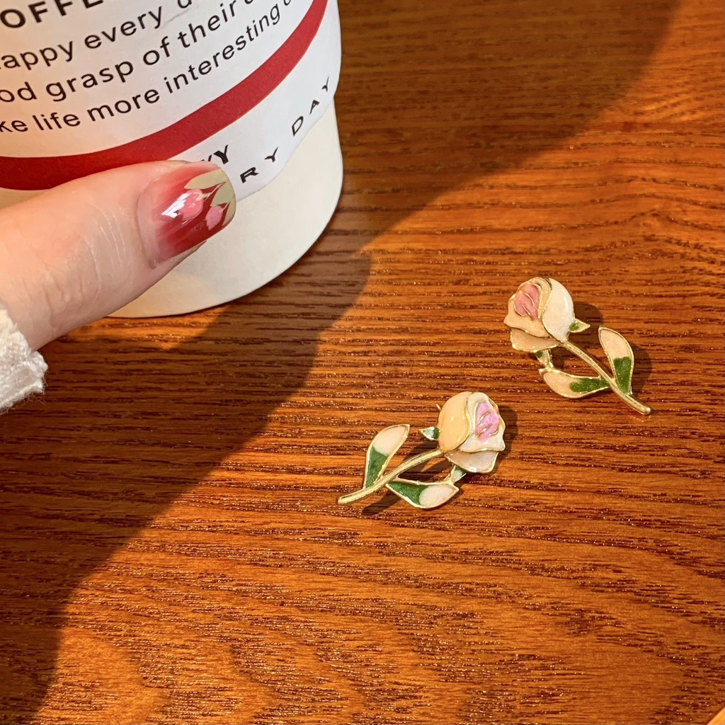 Khuyên Tai Hình Hoa Hồng Tráng Men Tinh Tế Phong Cách Retro 2022