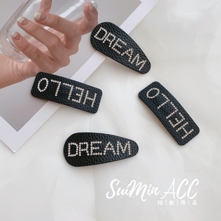 Kẹp Tóc Giả Da Đính Đá In Chữ Tiếng Anh Kiểu Hàn Quốc Xinh Xắn