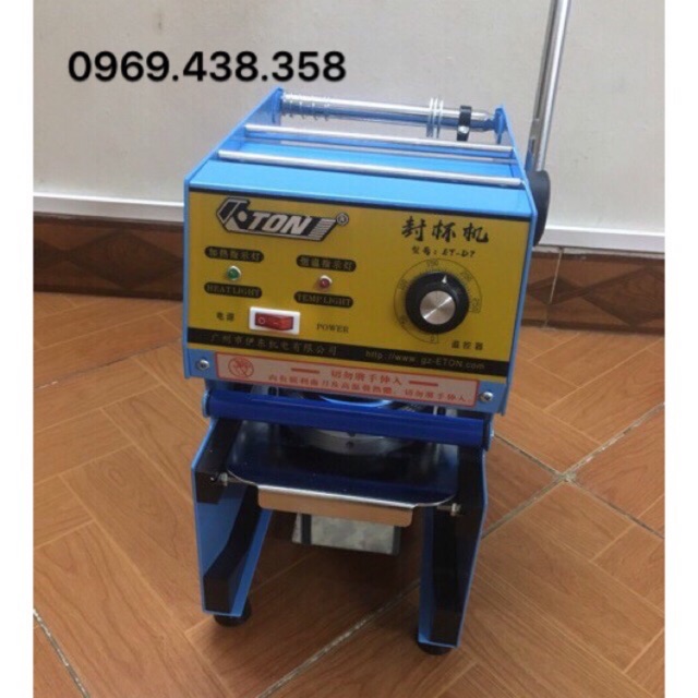 Máy dán miệng cốc eton d7, máy ép miệng ly
