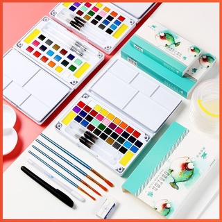 Bộ màu nước solid water color cao cấp 12/18/24/36 màu tặng 2 bút nước, 2 mút, 1 palette
