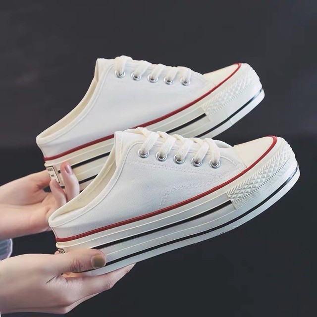 2021 Giầy lười độn đế gót 5cm dáng thể thao sẵn trắng 36