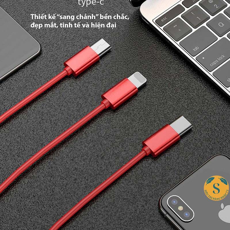 Dây Cáp Sạc 3 Đầu đa năng 3in1