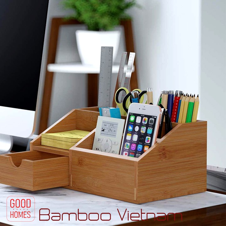 Hộp ống đựng bút để bàn gỗ tre