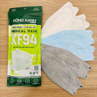 [Túi 10 cái] Khẩu Trang 4D KF94 cao cấp Đồng Xanh Premium có 3 màu, Form đẹp, dễ thở, chống tia UV, ngăn khói bụi