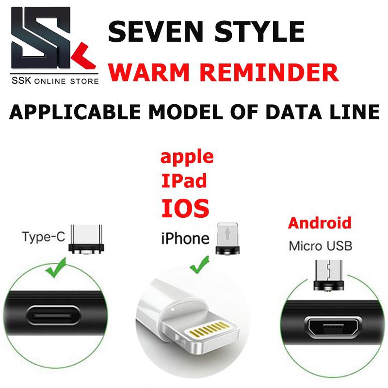 Ready Stock 2.4A Quick charge USB Magnetic Charger Cable USB TypeC iPhone Micro Android IOS Cable