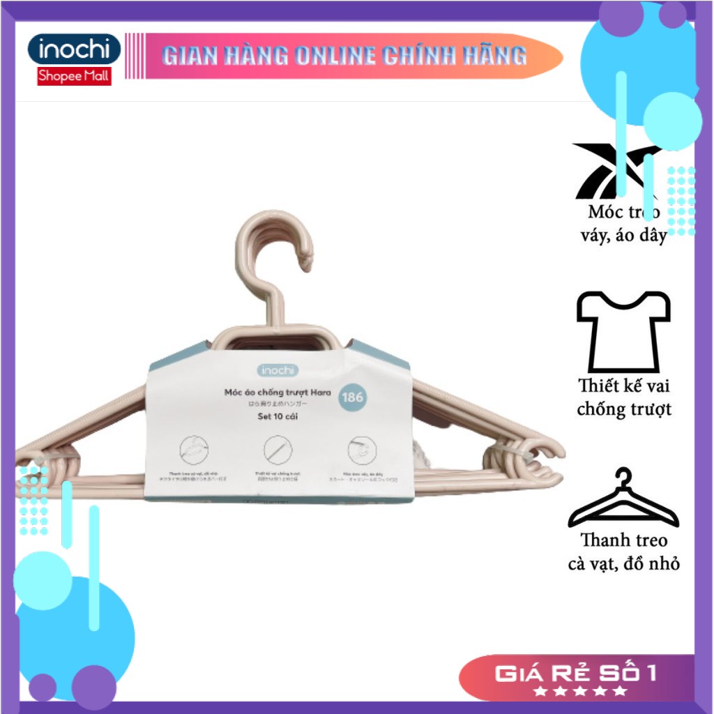 Móc treo quần áo , set 10 Móc nhựa đa năng treo Hara inochi người lớn và Trẻ em 186