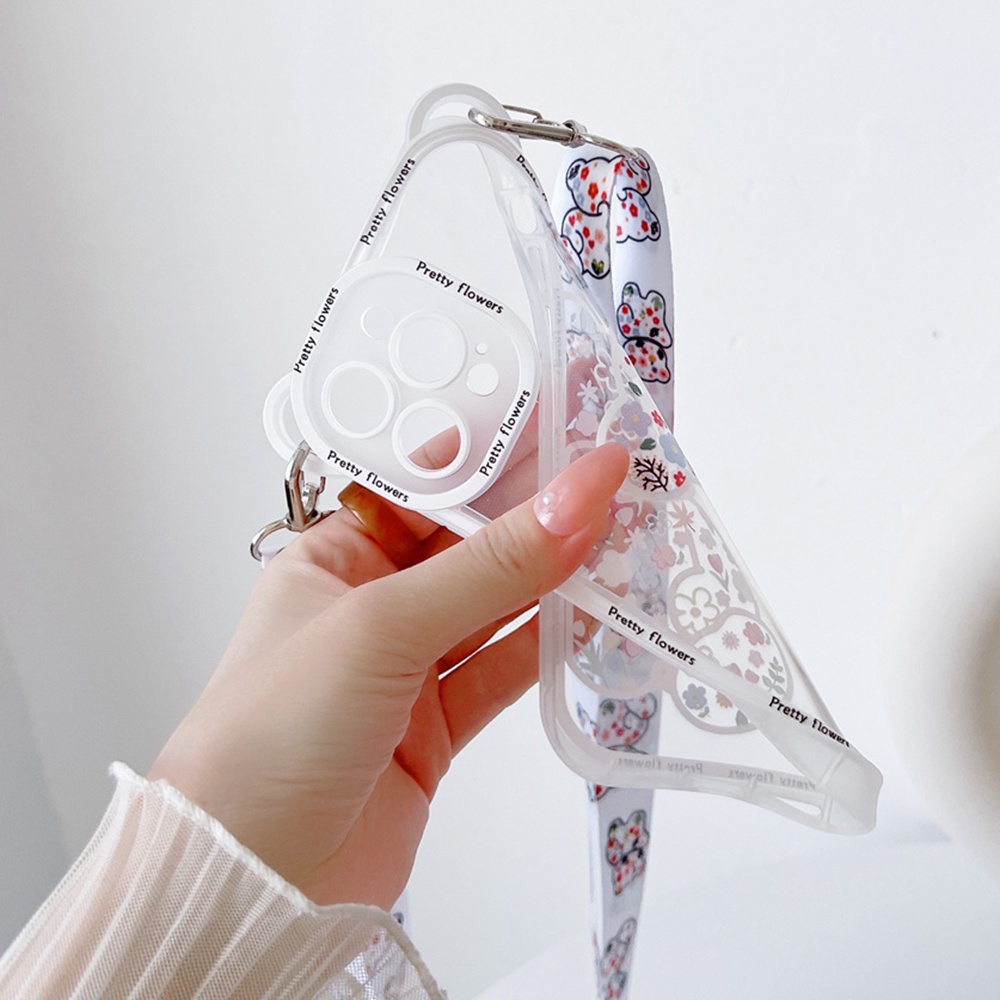 Dễ Thương Ốp Điện Thoại Họa Tiết Hoa / Gấu Kèm Dây Đeo Cho iphone 15 14 13 11 12 pro max x xs max 7 8 plus