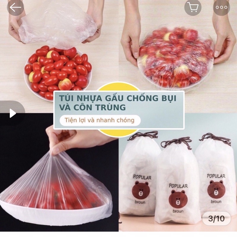 Màng Bọc Thực Phẩm Có Chun Co Dãn Tái Sử Dụng Kèm Túi Gấu-Gói 100c