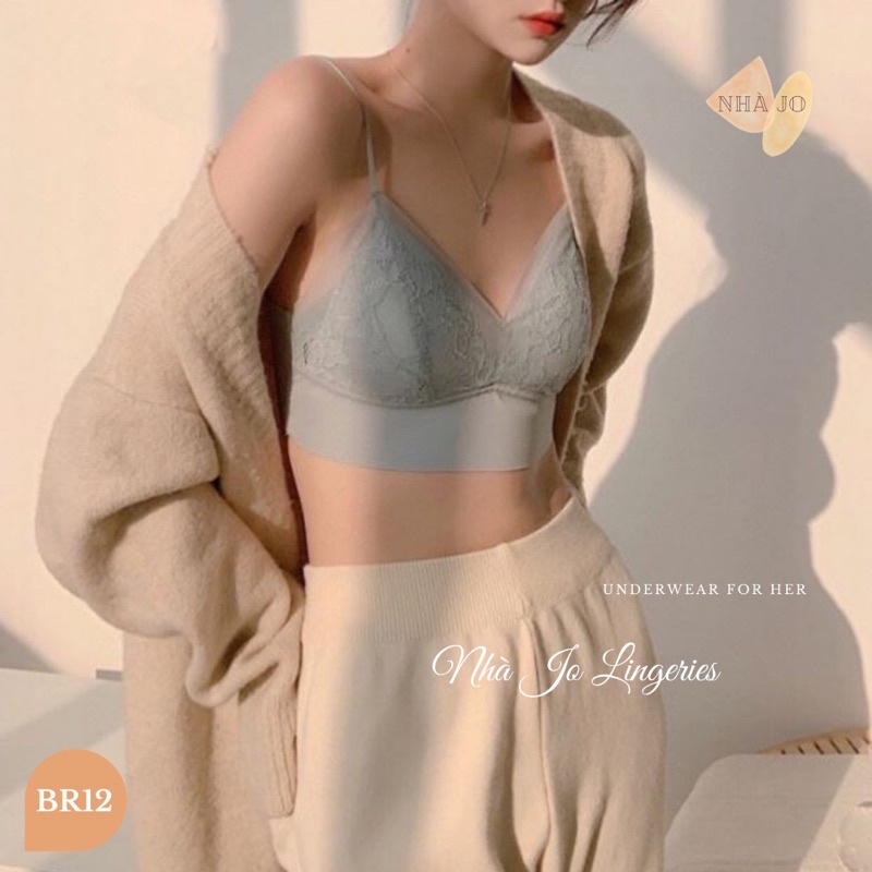 Áo bralette butterfly ren mỏng freesize không gọng bản lưng co giãn BR12 Nhà Jo