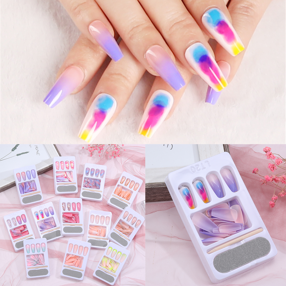 Set 24 Móng Tay Giả Che Phủ Toàn Diện Móng Tay Múa Ba Lê Bằng Gel Acrylic Có Thể Tháo Rời