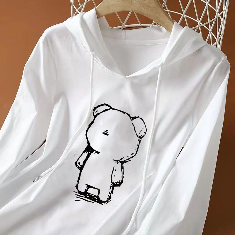 Áo thun nữ tay dài có nón chất liệu cotton thời trang Hàn Quốc