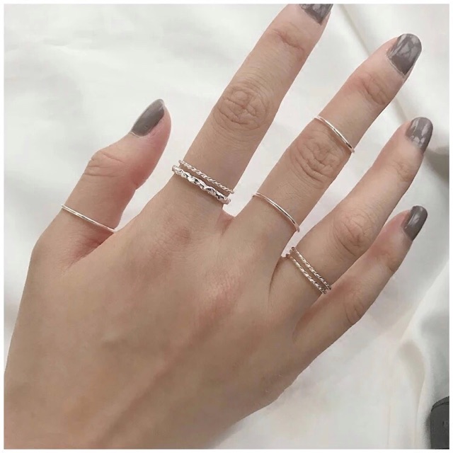 Nhẫn nữ nhẫn bạc s925 trơn tròn xoắn basic freesize Cá jewelry