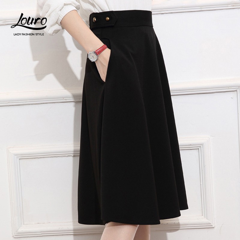 Chân váy dài Louro L703, mẫu chân váy dài đẹp dáng qua gối, xòe 360 độ nhẹ nhàng thanh lịch, chất liệu cao cấp | BigBuy360 - bigbuy360.vn