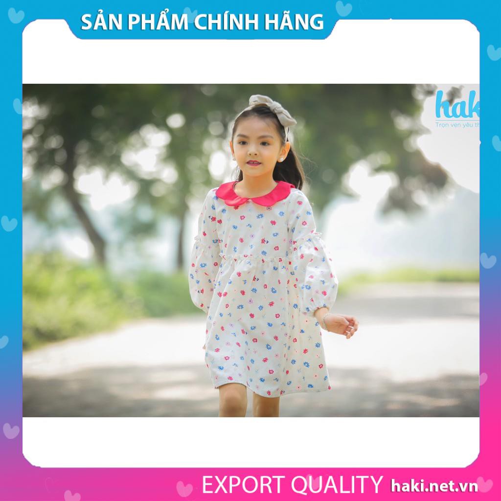 Váy bé gái hoa bèo tay, cổ Peter Pan sắc màu -HAKI HK498