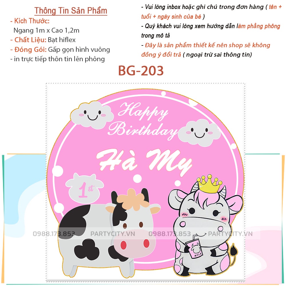 Phông nền trang trí sinh nhật bé trai bé gái tuổi trâu, Background sinh nhật in tên của bé lên phông