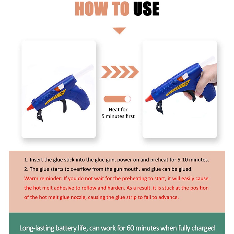 Súng Bắn Keo Nóng Chảy Pin Lithium 3.7V Không Dây Sạc USB 7mm Dùng Sửa Chữa Đồ Thủ Công DIY