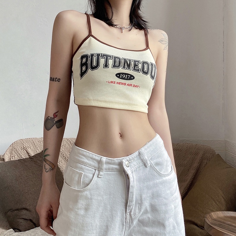 Áo Tank Top Hở Lưng In Chữ Phong Cách Đường Phố Cá Tính Cho Nữ