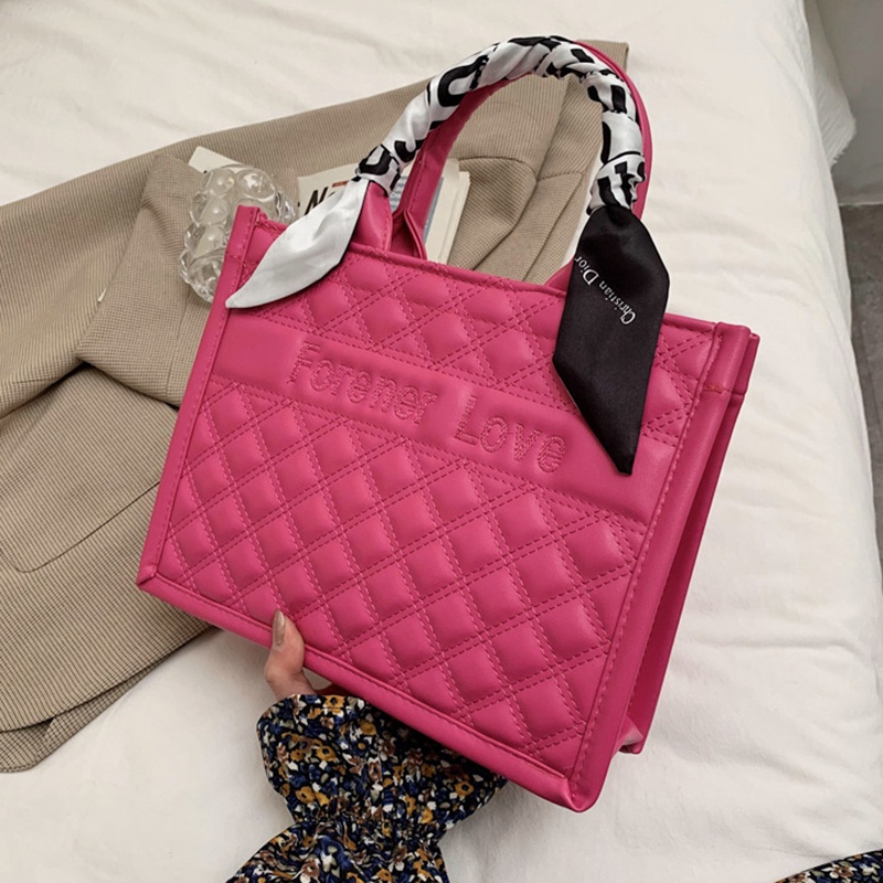 Túi xách IELGY kết cấu hình kim cương phối khăn lụa quấn tay cầm thời trang cho nữ