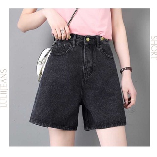 Quần Short Jean Nữ Ngố Lửng Cạp Cao Trơn Tôn Dáng Đai Nút Phong Cách Trẻ Trung Năng Động