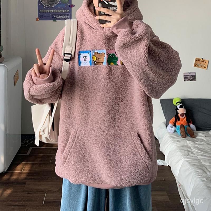 Áo Hoodie Len Lông Cừu Phối Nhung Dày Dáng Rộng Thời Trang Mùa Đông Cho Nam Và Nữ | BigBuy360 - bigbuy360.vn