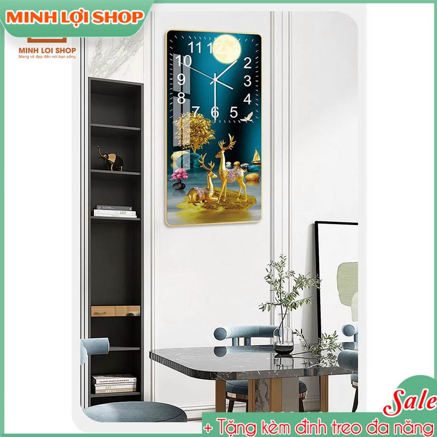 Tranh Đồng Hồ Hươu Treo Tường Pha Lê Phong Cách Hiện Đại Sang Trọng Nghệ Thuật TĐH32