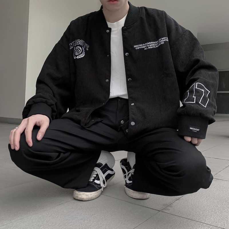 Áo Khoác Bomber Nhung gân MST 17 màu ĐEN  Nam nữ unisex  Áo Jacket form rộng