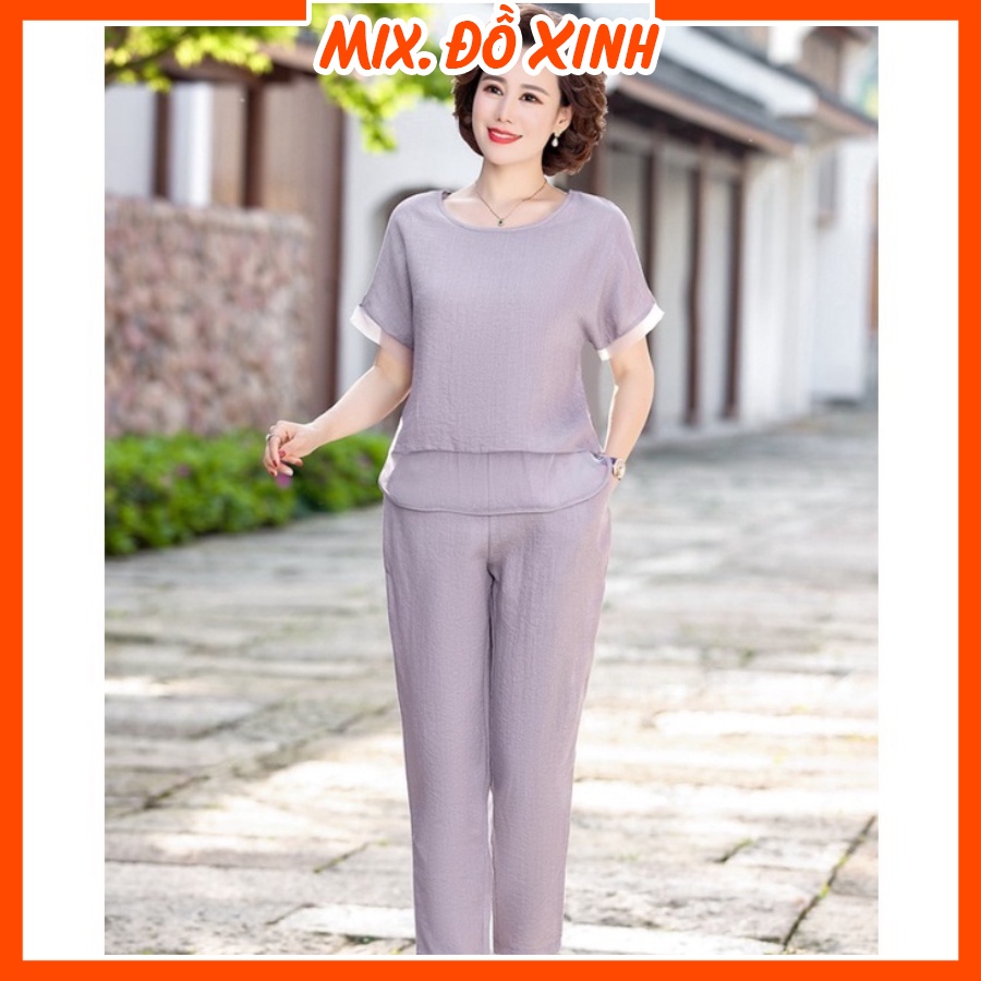 Đồ bộ nữ mặc nhà Thu Hà quần áo trung niên cho mẹ, chất liệu đũi mềm mát, thấm hút mồ hôi cực tốt ĐBH.27