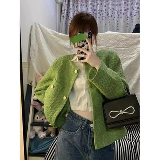Ảnh thật 5 hình cuối-HC881.Áo khoác Tweed thu đông xanh lá Hàn Quốc