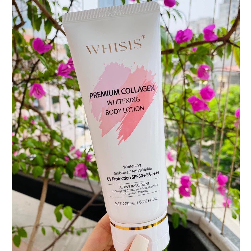 Kem Dưỡng Thể Trắng Da Body WHISIS Premium Collagen Whitening Body Lotion 200ml Chống Nắng Nâng Tone Chính Hãng Hàn Quốc