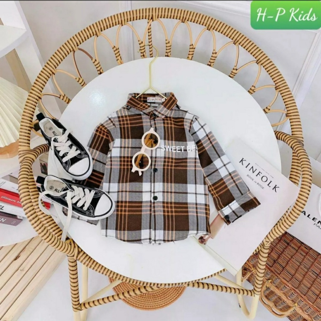 Áo sơ mi tay dài họa tiết caro bbr sang chảnh cho bé trai 7-20kg