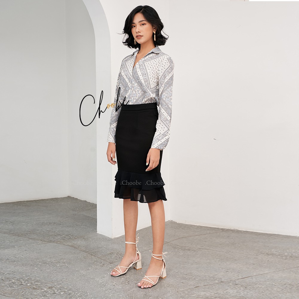 Chân váy bút chì Choobe đuôi cá cạp cao công sở nữ phối ren bèo thanh lịch nữ tính - V04 | BigBuy360 - bigbuy360.vn