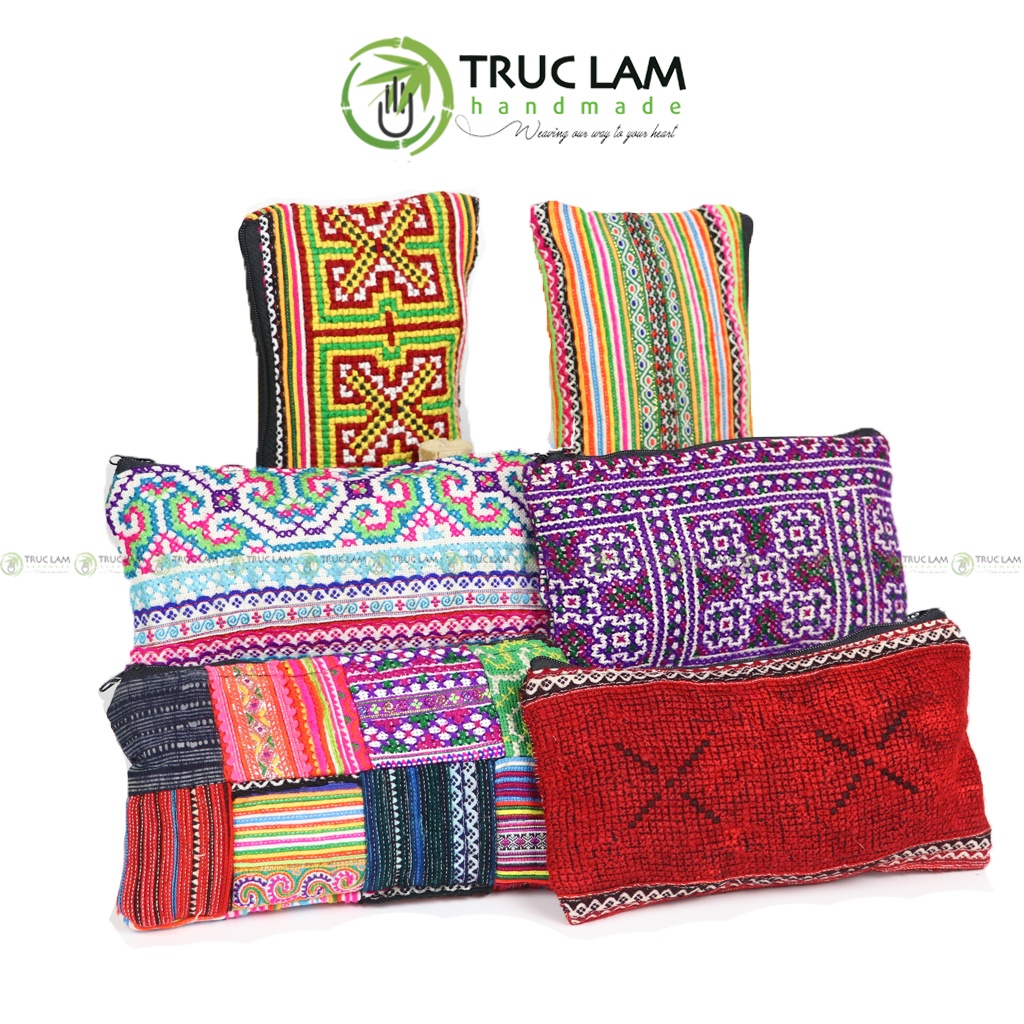 Ví Dài Cầm Tay Nữ Vải Thổ Cẩm Họa Tiết Thêu Tay - Trúc Lâm Handmade