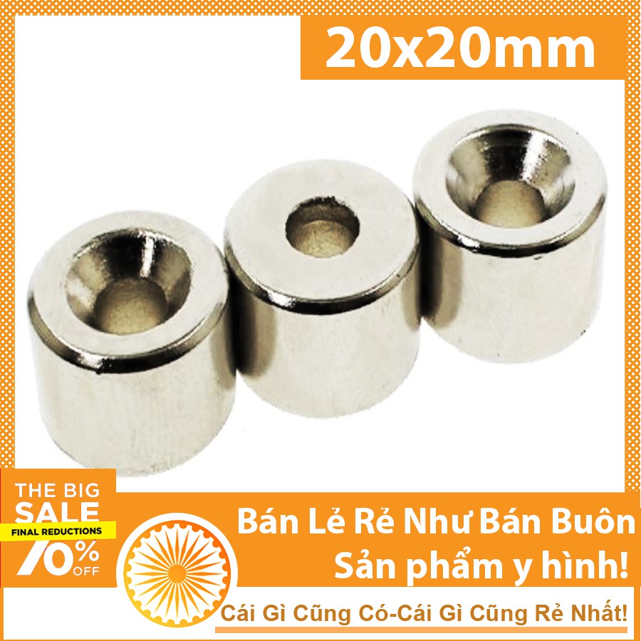 Nam châm hít bi sắt 20x20mm lỗ 6mm siêu hút giữ bi