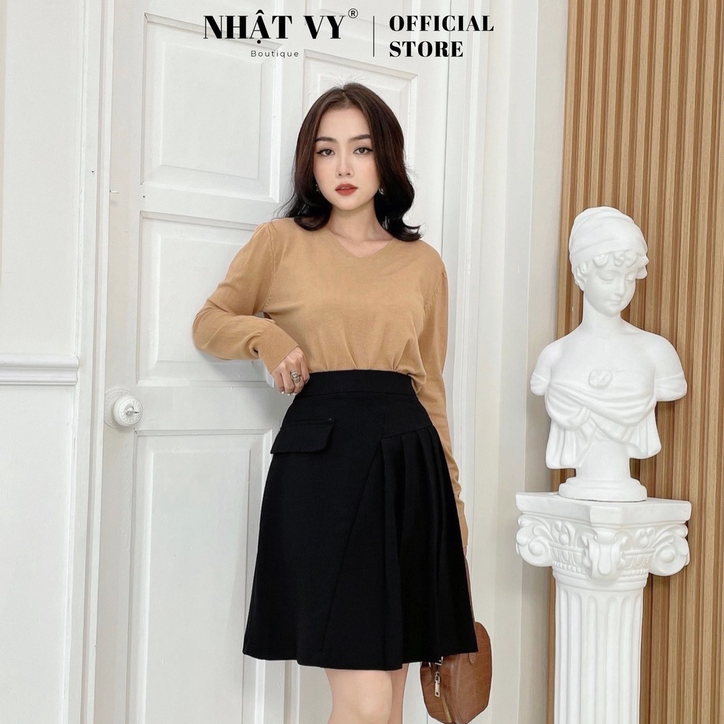 Chân váy đi chơi Nhật Vy dập ly kiểu đắp túi chất kaki thun phù hợp dạo phố cafe sang chảnh - D2349
