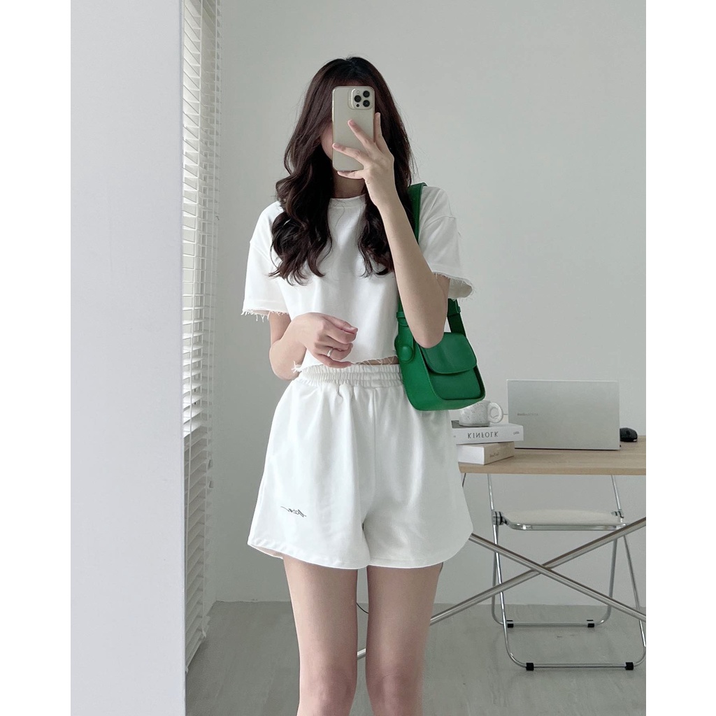 Set Đùi Trơn Áo Croptop Chữ Kí PEONYB Nữ [FREESHIP]  Bộ đồ quần short kèm thun kiểu đường phố 3158 hàn quốc Ulzzang