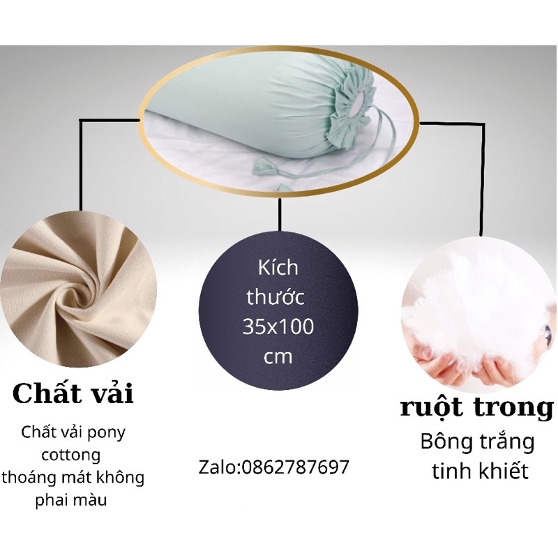 Vỏ gối ôm35x100 vỏ gối, bao gối ôm cotton poly đơn giản kèm ruột gối nặng 1,2kg