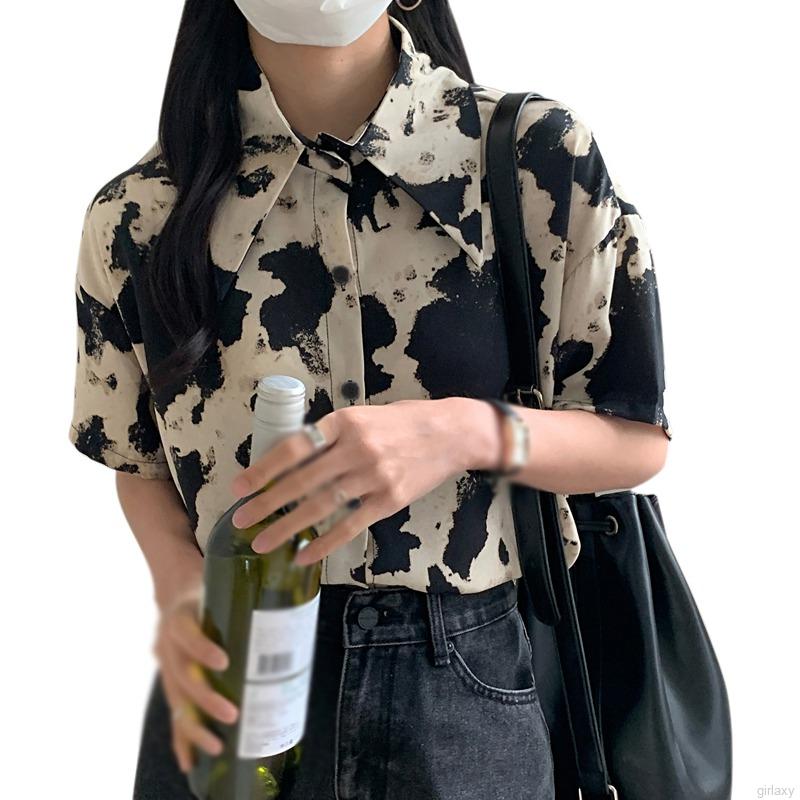 Áo sơ mi tay ngắn in họa tiết da báo thời trang cho nữ