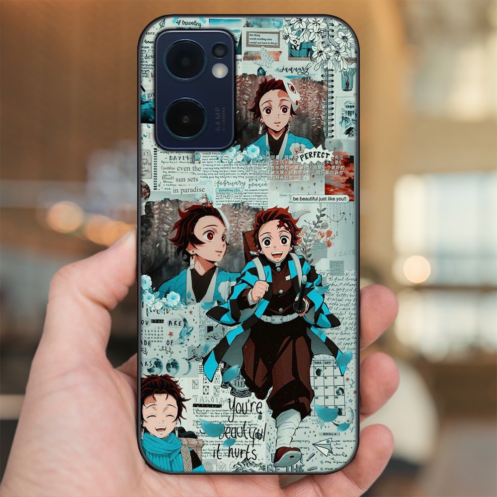 Ốp lưng Oppo Reno 7 5G viền đen in hình Tanjiro Kimetsu No Yaiba