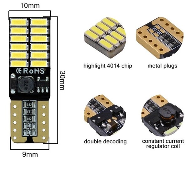 Led T10 24 chip epitar sáng mạnh mạch IC lắp demi xe máy và ô tô