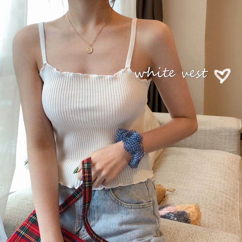 Áo hai dây dệt kim màu trơn thời trang cho nữ | BigBuy360 - bigbuy360.vn