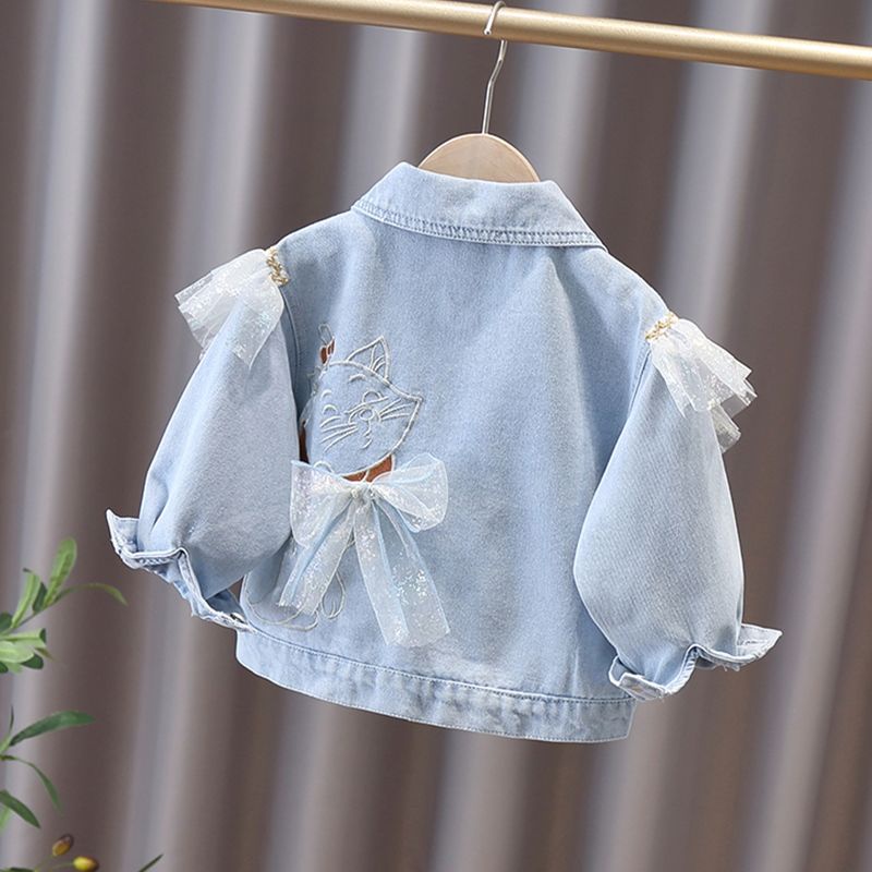 Áo Khoác Denim Xuân Thu Phong Cách Hàn Quốc Mới Cho Bé Gái 2021