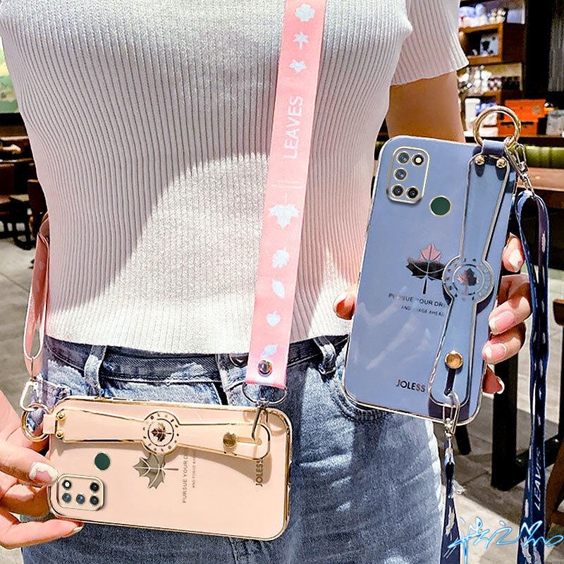 Ốp Điện Thoại Họa Tiết Lá Phong Có Dây Đeo Cổ Tay Cho Realme 8i 8 5i 5 9i Pro 7i 6i C2 C3 A1K C17 5S 4G 5G