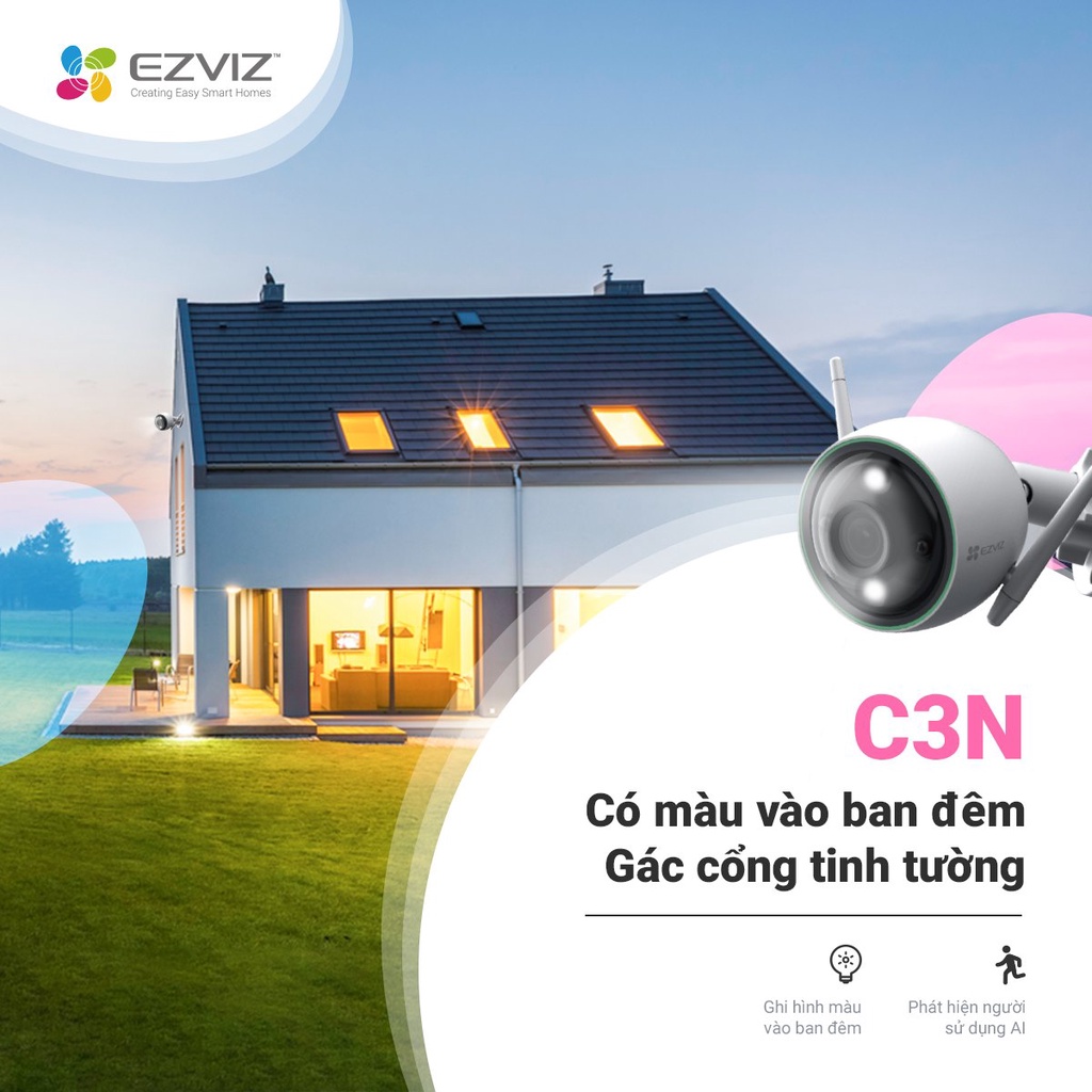 [MUA 2 TẶNG 1 QUÀ EZVIZ] Camera wifi tích hợp phát hiện người AI EZVIZ C3N 1080P, ban đêm có màu, ngoài trời chính hãng