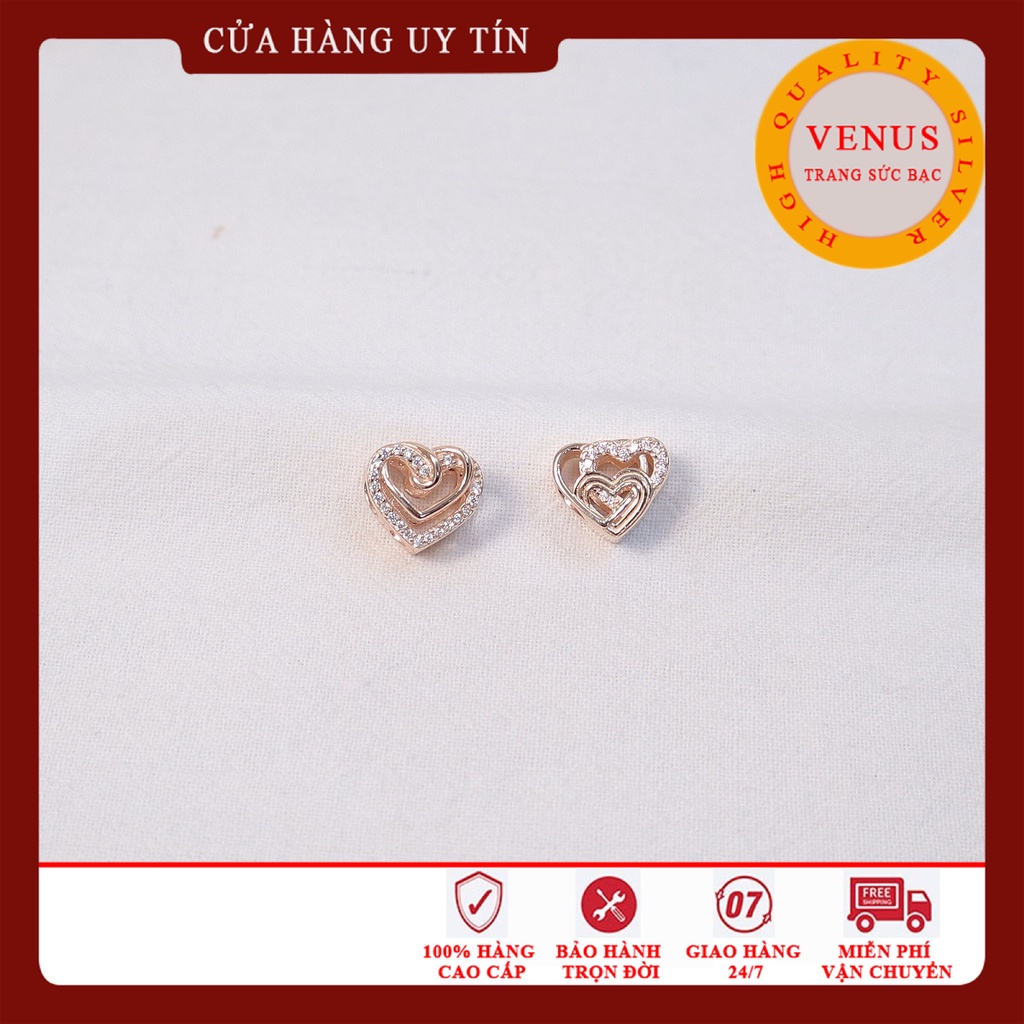 Charm tim Valentine vàng hồng- Bạc 925 cao cấp- Trang sức bạc Venus