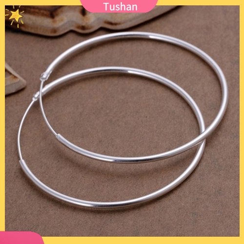 1 Đôi Khuyên Tai Tròn Mạ Bạc Thời Trang Cho Nữ